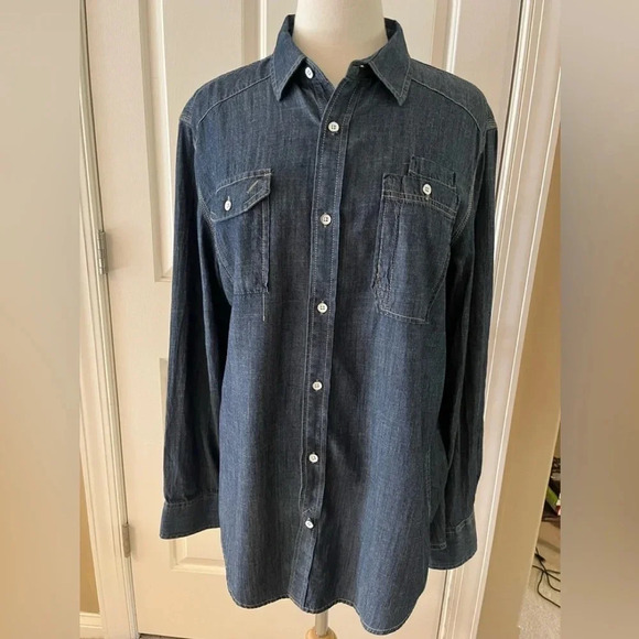 Classy Stylish Blue Jean Button up shirt- American Rag CIE-size L - Picture 1 of 3